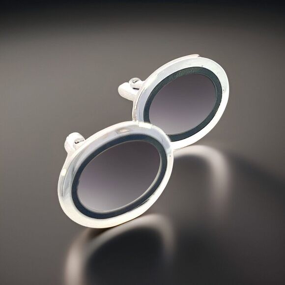 Tiffany & Co Estate Mens Silver & Blue Enamel Cufflinks Silver TIF605 - Picture 7 of 10